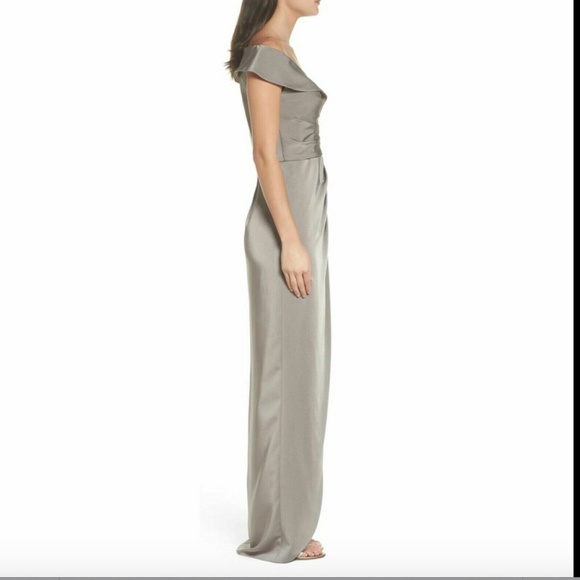 La Femme Surplice Off the Shoulder Column Gown 4 - Picture 3 of 6